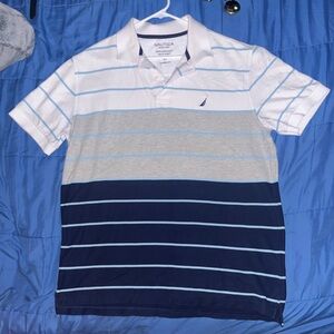 Nautica Blue and White Striped Polo Shirt